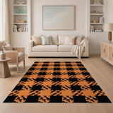 Orange Black Houndstooth Geometric Area Rug