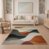 Abstract Area Beige and Neutral Abstract Wavy Neutral Area Rug