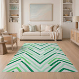 Green Chevron Zigzag Geometric Rug