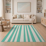 Teal Cream Vertical Striped Area Rug