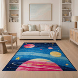 Kids Space Galaxy Cartoon Area Rug with Planets Stars