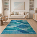 Geometric Modern Blue Teal Geometric Triangle Area Rug