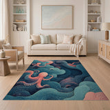 Teal Pink Octopus Swirl Area Rug