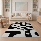 ODIKA Modern Geometric Black & White Washable Area Rug - Low Pile