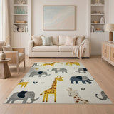 Whimsical Cartoon Elephants Giraffes Kids Rug