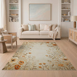 Beige Poppy Anemone Floral Area Rug
