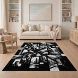 Urban Noir Cityscape Black White Area Rug