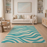 Blue and Teal Abstract Area Teal Wavy Abstract Area Rug