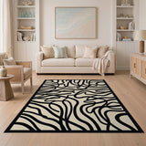 Wavy Scribble Abstract Area Rug - Black White