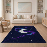 Cosmic Crescent Moon Nebula Stars Area Rug
