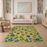 Navy Blue Roses Sunny Yellow Floral Area Rug