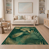 Coastal Beach Emerald Green Gold Palm Leaf Area Rug