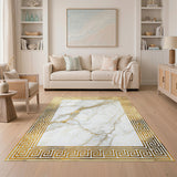 Geometric Modern Gold Greek Key Marble Area Rug