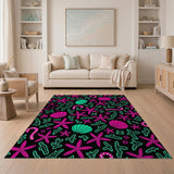 Neon Pink Teal Starfish Seashell Area Rug