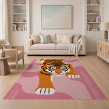 Prowling Tiger on Pink Waves Area Rug