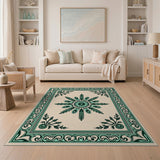 Teal Medallion Cream Persian Area Rug