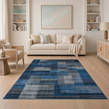 Distressed Navy Blue Patchwork Area Rug