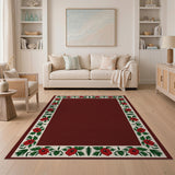 Vintage Red Poppy Floral Border Rug