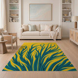 Teal Grass Blades on Sunny Yellow Abstract Rug