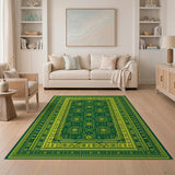 Emerald Green Gold Heritage Tribal Area Rug