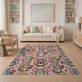 Cute Cartoon Mice with Flowers Cheese Pink Rug