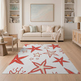 Vibrant Red Starfish Coastal Area Rug