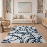 Navy Fluid Wave Abstract Area Rug