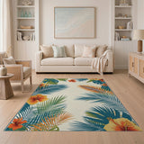 Tropical Palm Fronds Hibiscus Blooms Area Rug