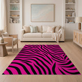 ODIKA Hot Pink Zebra Print Washable Area Rug - Non-Slip Low Pile Carpet