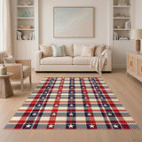Patriotic Plaid Star Washable Area Rug