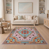 Traditional Persian Pink Teal Floral Persian Area Rug