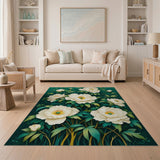 Elegant White Peony Garden Area Rug