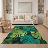 Tropical Green Monstera Leaf Washable Area Rug