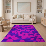 Retro Pink Leaves on Purple Area Rug
