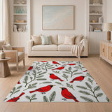 Red Cardinal Birds Pine Branches Pattern Rug