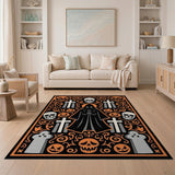 Grim Reaper Halloween Area Rug with Pumpkins Skulls