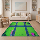 Pixelated Cartoon Street Crossroads Kids Rug
