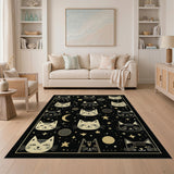 Starry Cosmic Cats Black Gold Area Rug