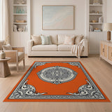 Ornate Orange Medallion Area Rug