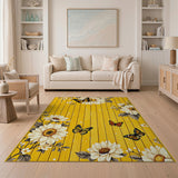 Yellow Barnwood Daisy Butterfly Area Rug