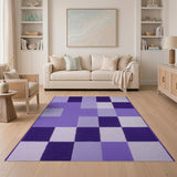 Purple Geometric Block Shag Rug
