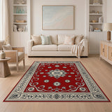 Red Ornate Red Persian Area Rug with Floral Medallion