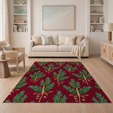 Maroon Fern Leaf Gold Accent Area Rug