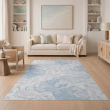 Swirling Blue Marble Abstract Rug