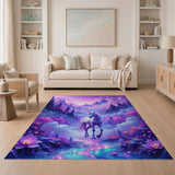 Magical Unicorn Purple Mountain Fantasy Rug