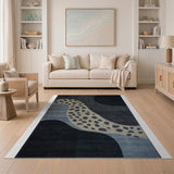 Abstract Leopard Wave Navy Area Rug