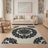 Intricate Black Mandala Floral Area Rug