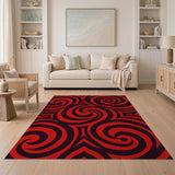 Bold Red Swirl Abstract Red Area Rug