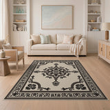 Beige and Neutral Elegant Beige Persian Medallion Area Rug