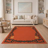 Teal Pumpkin Vine Border Orange Area Rug